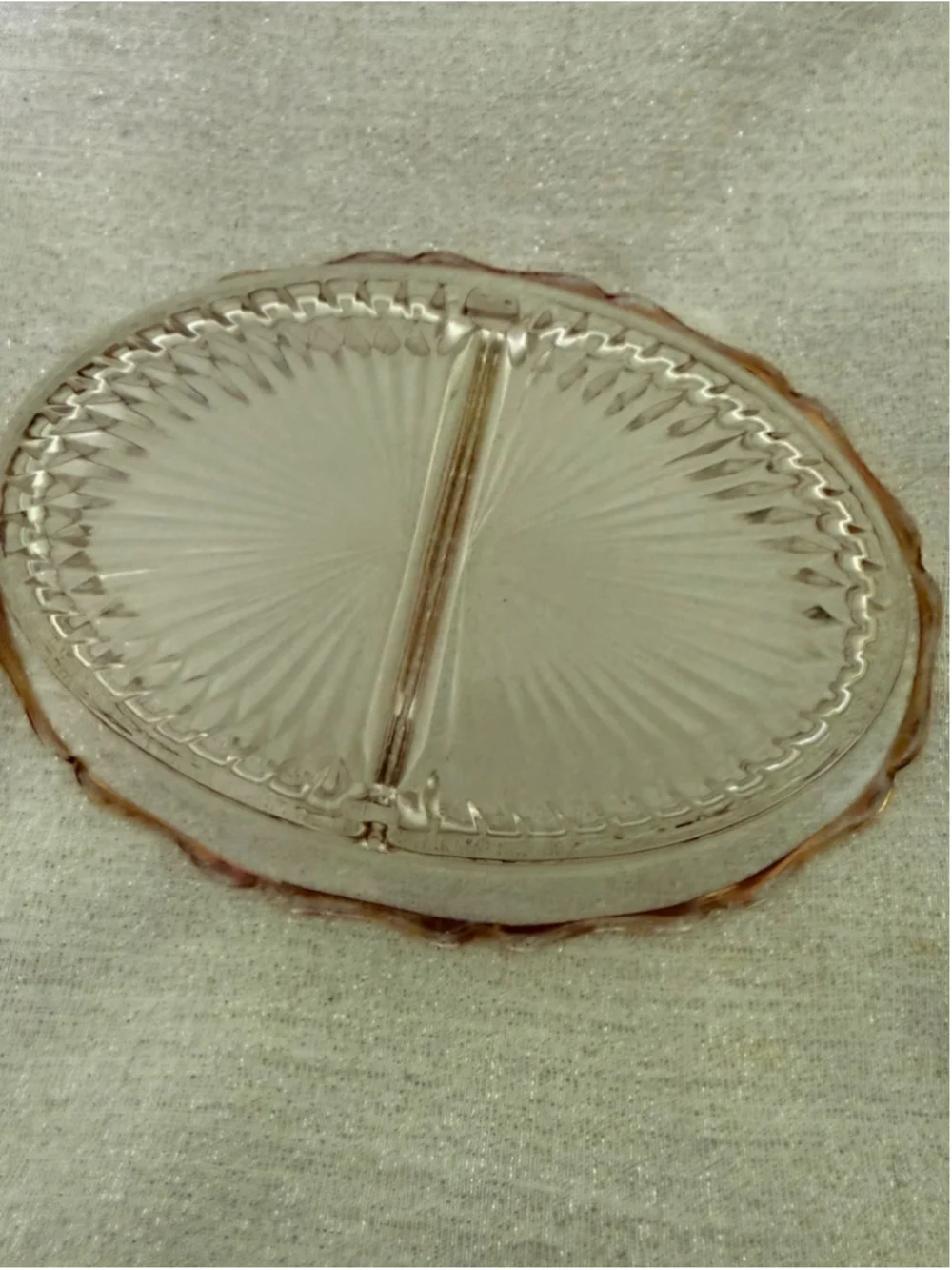 Jeannette Glass Relish Dish Divided Oval Gold Trim Starburst Vintage